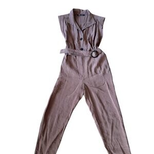 ZARA Sleeveless Collared Belted Wide Leg Jumpsuit Brown XS